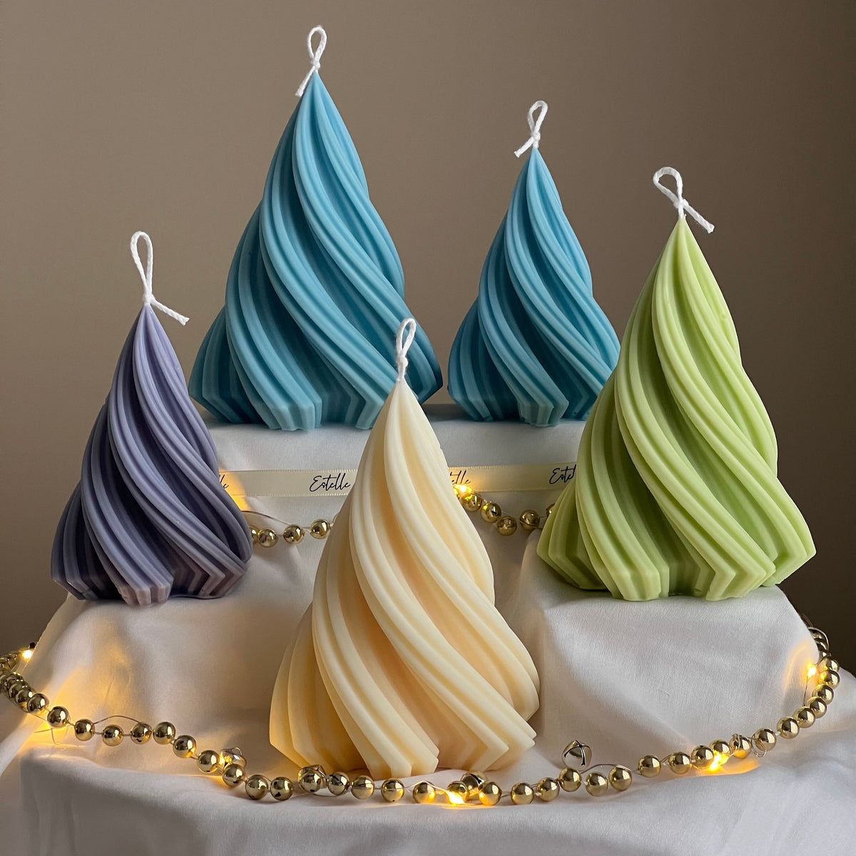Swirl Ribbed Christmas Tree Candle | Handmade Soy Wax Decor-6