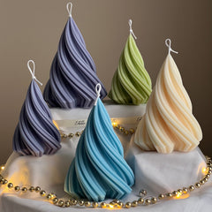 Swirl Ribbed Christmas Tree Candle | Handmade Soy Wax Decor-7