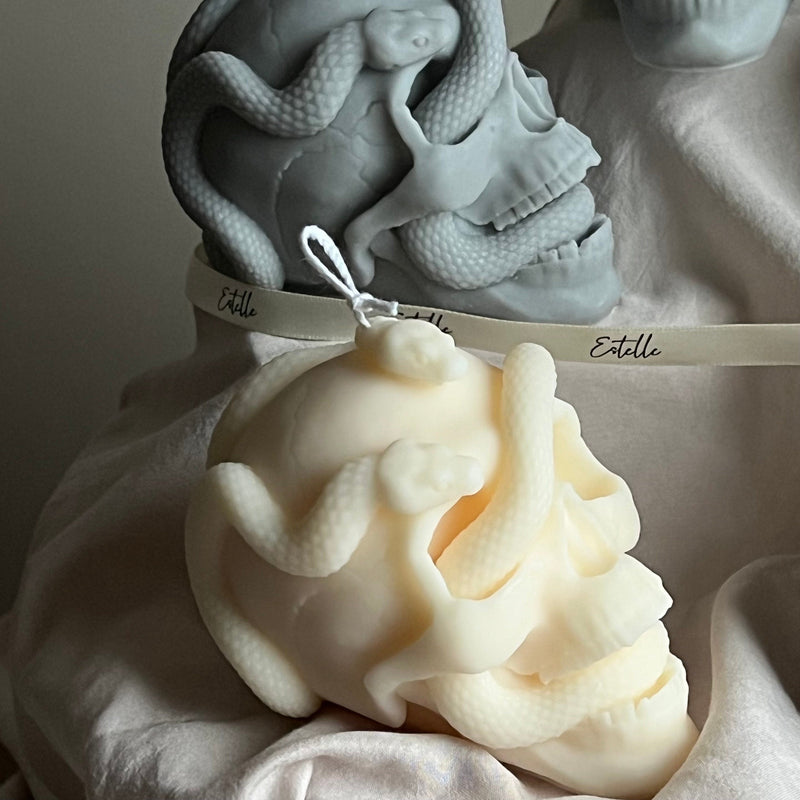 Skull Candle with Snakes: Spooky Halloween Soy Wax Decor-4