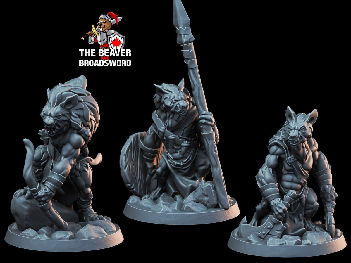 3 Gnoll Mini Set - Arbiter Minitatures - | DnD | Hyenaman | Dog | Wargaming | Pathfinder | Wolf | Cave | Hills | Plains | Fighter | Ranger-1