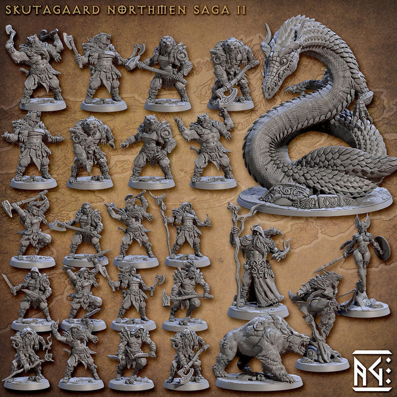 25 Viking Dnd Mini Set 2 - Artisan Guild | Male | Female | Norse | Fighter | Viking | Druid | Wizard | Pathfinder | Wargaming | 28mm 32mm-1
