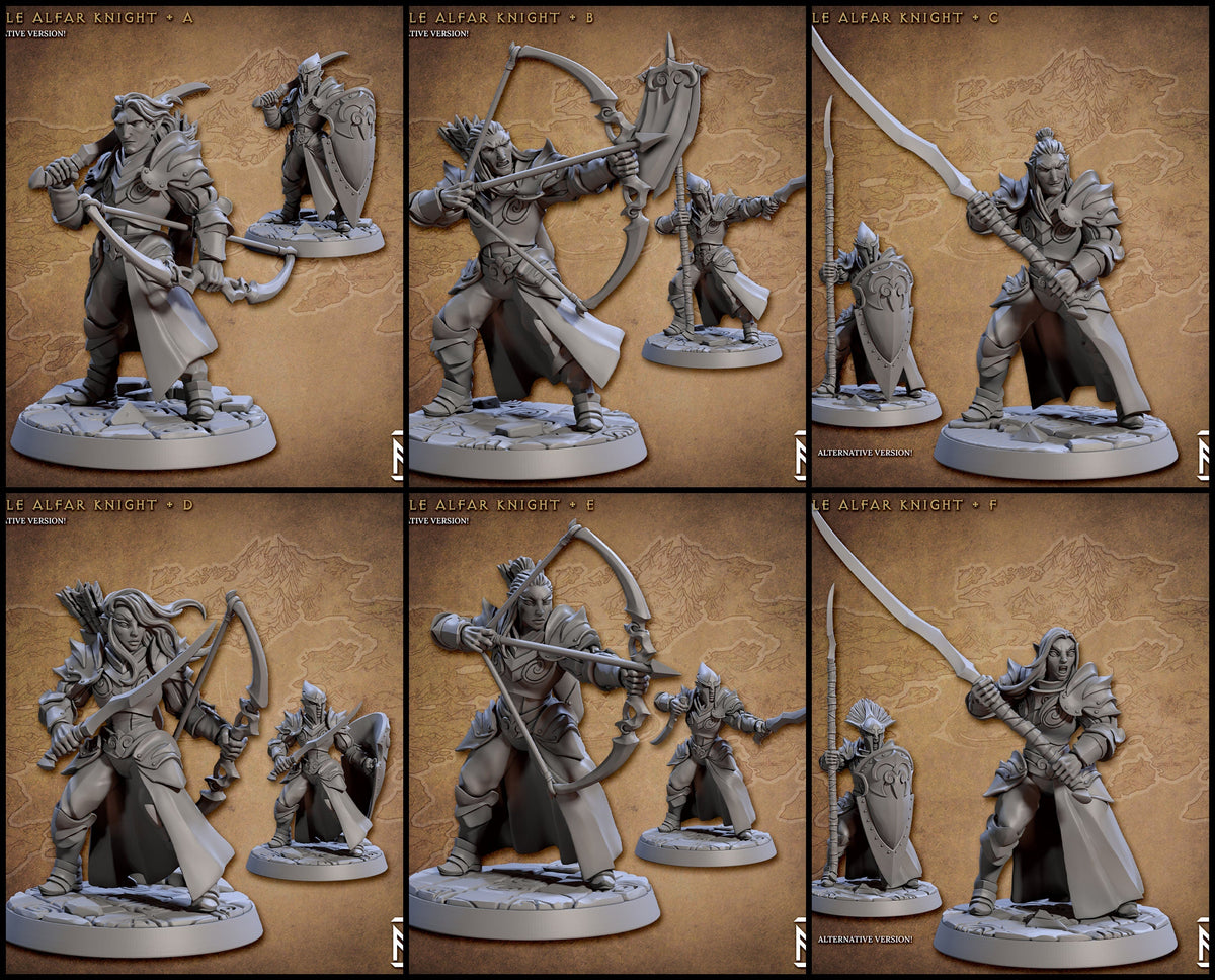 Elven Knights 28/32mm mini set - Artisan Guild | Alfar | Drow | Male | Female | Fighter | Ranger| Pathfinder | Wargaming | Army | Unit-1