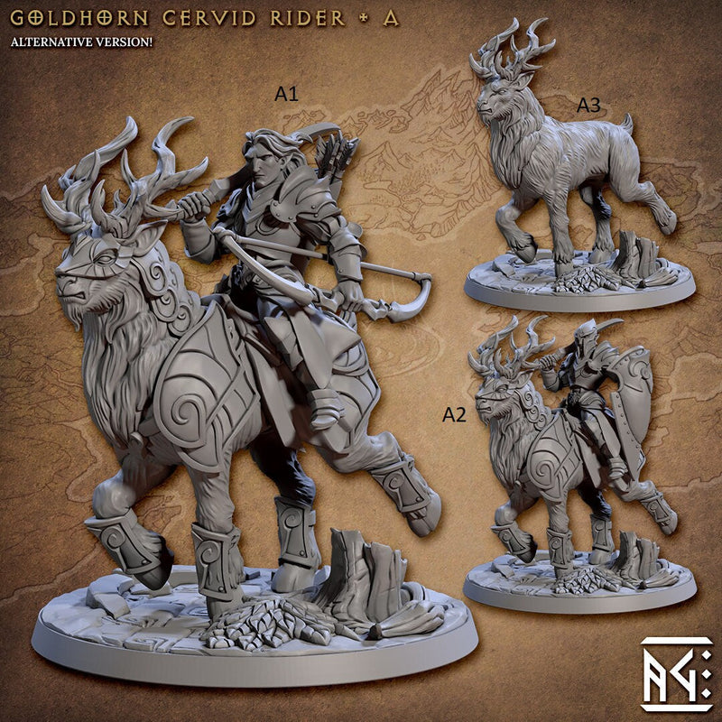 Elven Riders 28/32mm mini set - Artisan Guild | Alfar | Drow | Male | Female | Fighter | Ranger| Pathfinder | Wargaming | Elk | Cavalry Elf-2