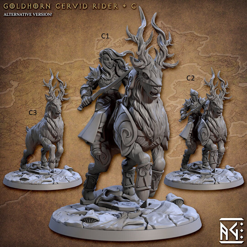 Elven Riders 28/32mm mini set - Artisan Guild | Alfar | Drow | Male | Female | Fighter | Ranger| Pathfinder | Wargaming | Elk | Cavalry Elf-4