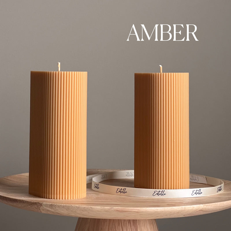 Handmade Ribbed Pillar Soy Wax Candle | Unscented Decorative Candle-7