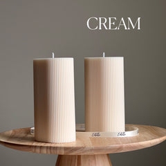 Handmade Ribbed Pillar Soy Wax Candle | Unscented Decorative Candle-5