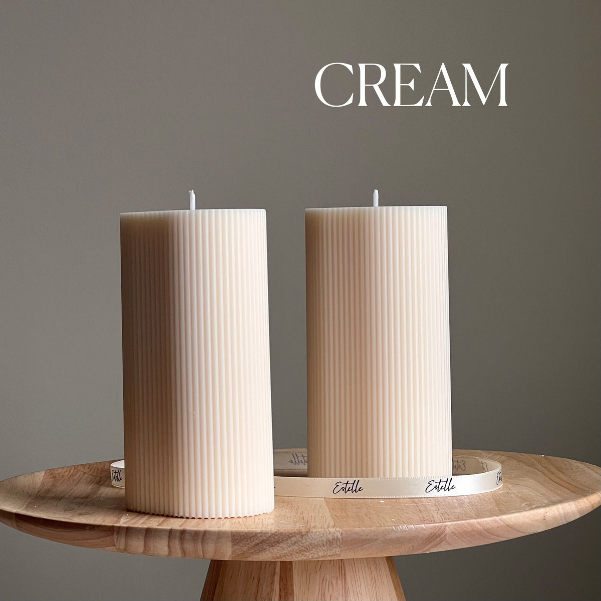 Handmade Ribbed Pillar Soy Wax Candle | Unscented Decorative Candle-5