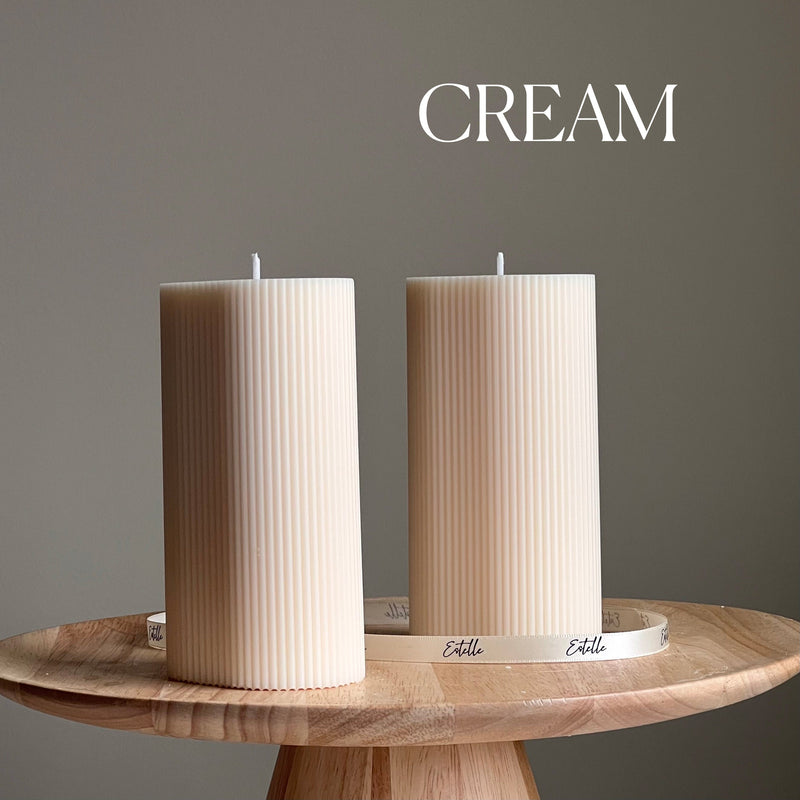 Handmade Ribbed Pillar Soy Wax Candle | Unscented Decorative Candle-5