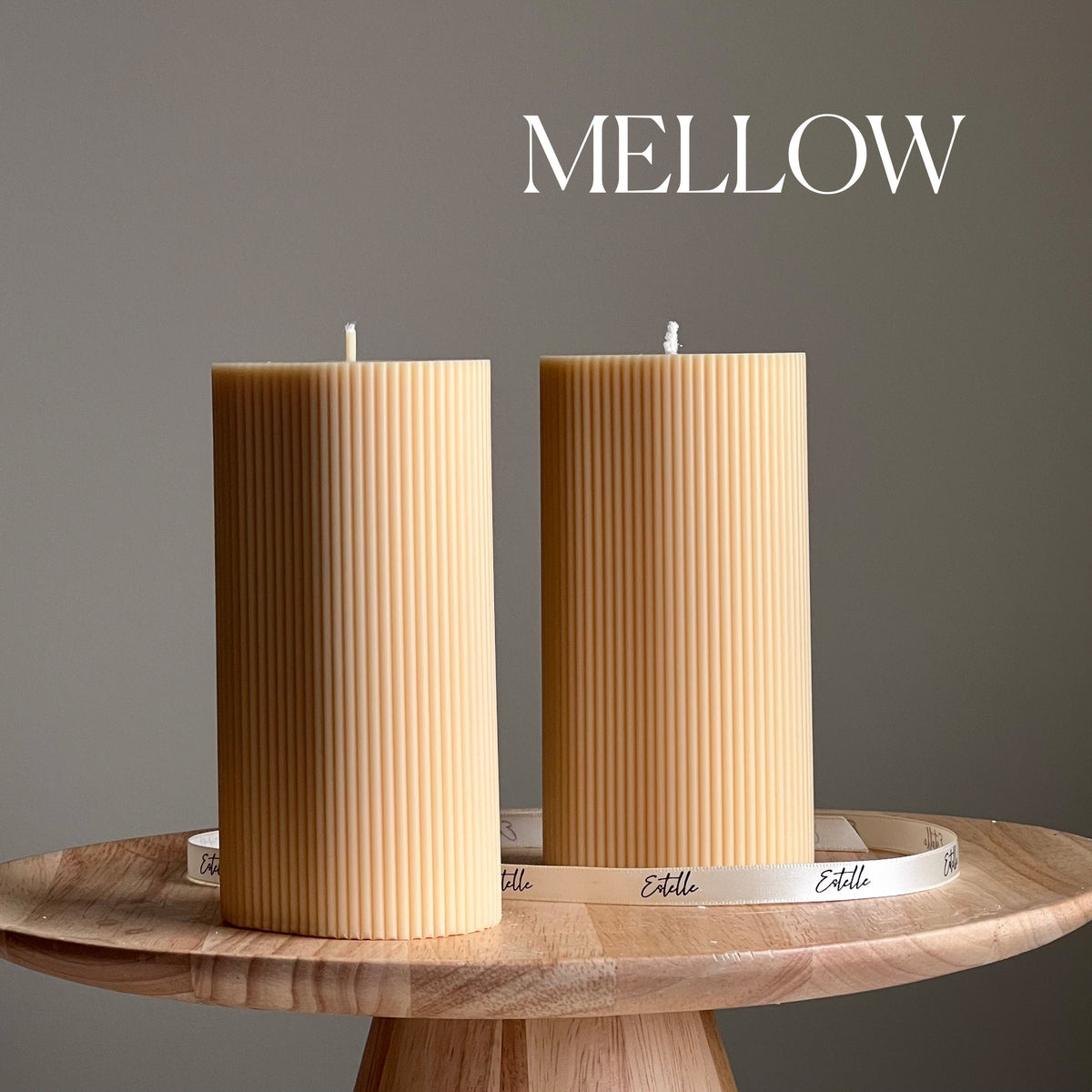 Handmade Ribbed Pillar Soy Wax Candle | Unscented Decorative Candle-6