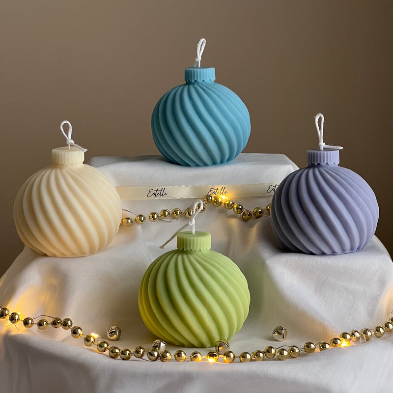Swirl Christmas Bauble Soy Candle: Handmade Holiday Decor-1