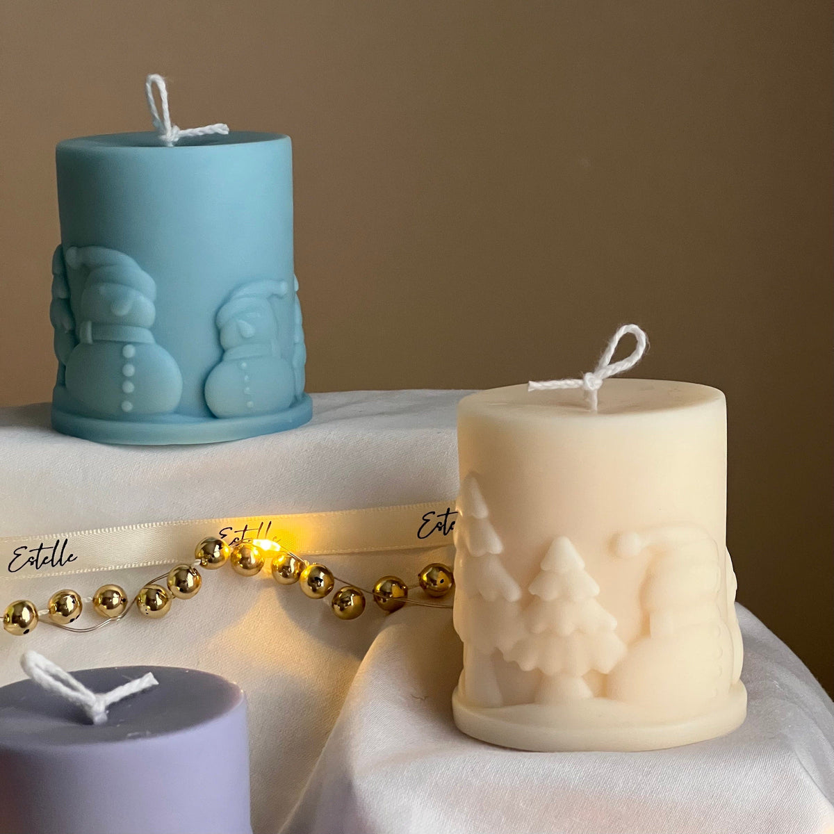 Handmade Snowman Soy Pillar Candle: Christmas Home Decor-4