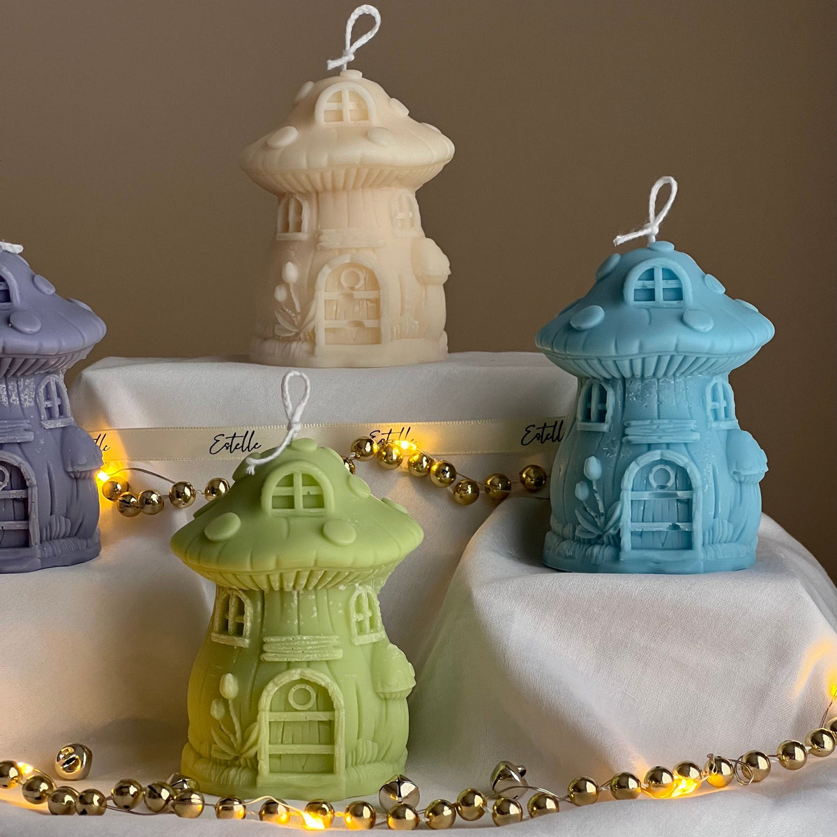 Mushroom House Christmas Candle: Handmade Soy Candle, Festive Decor-2