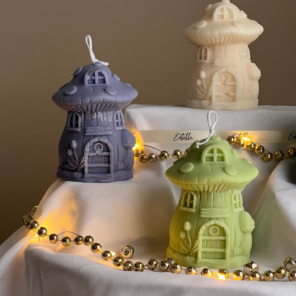 Mushroom House Christmas Candle: Handmade Soy Candle, Festive Decor-4