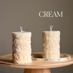 Handmade Rose Soy Wax Pillar Candle | Unscented Decorative Candle-3