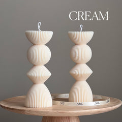 Geometric Ribbed Pillar Candle | Soy Wax, Home Decor-3