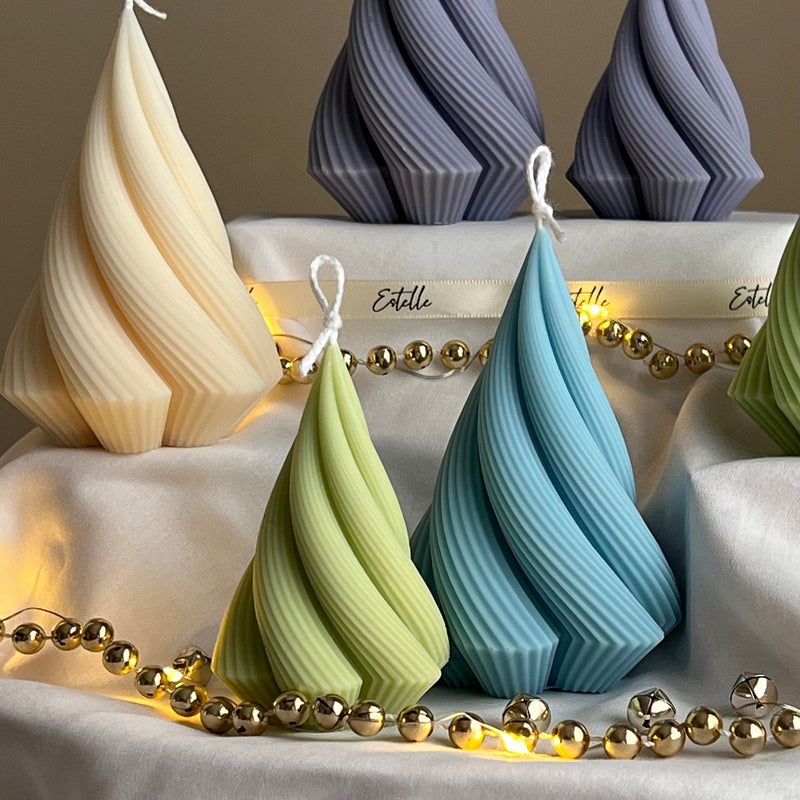 Swirl Stripped Christmas Tree Candle: Handmade Soy Wax Decor-3