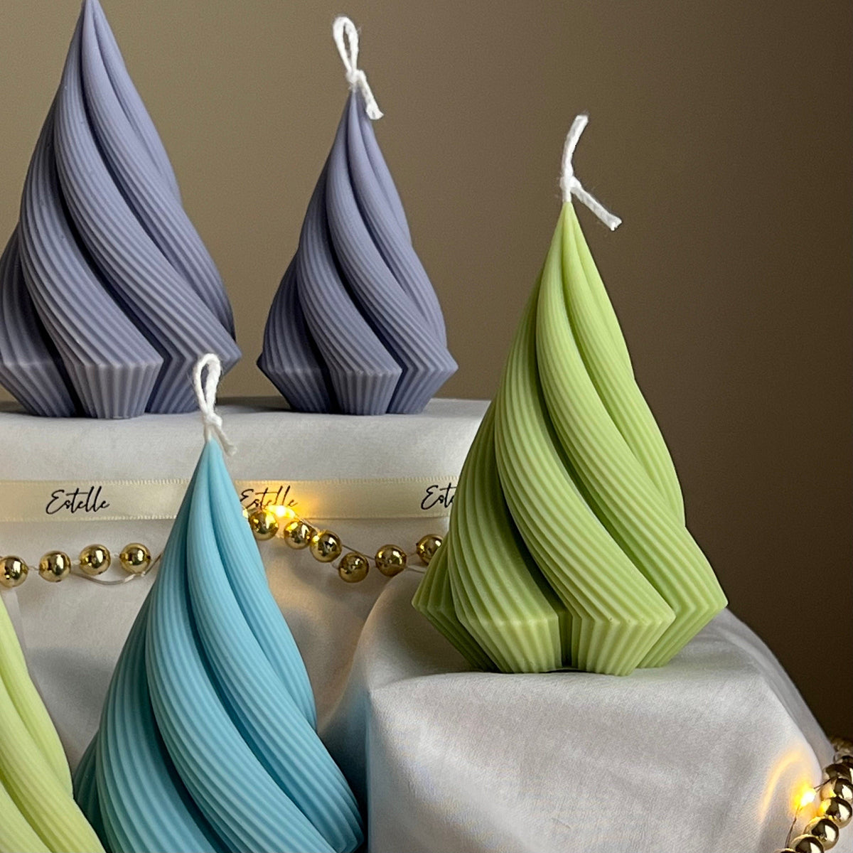 Swirl Stripped Christmas Tree Candle: Handmade Soy Wax Decor-4