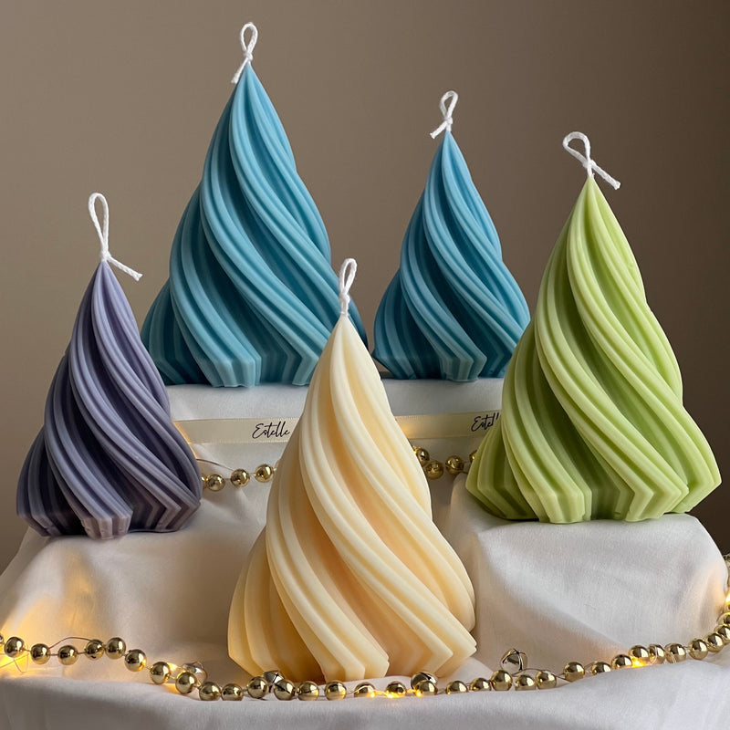 Swirl Ribbed Christmas Tree Candle | Handmade Soy Wax Decor-5