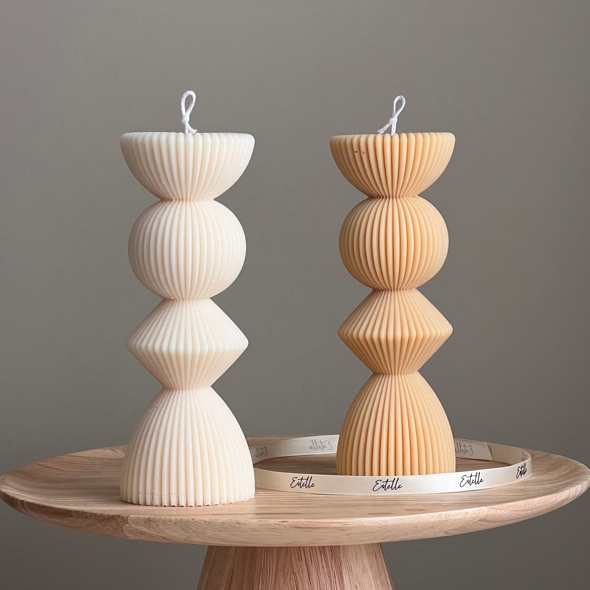 Geometric Ribbed Pillar Candle | Soy Wax, Home Decor-1