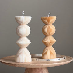 Geometric Ribbed Pillar Candle | Soy Wax, Home Decor-1