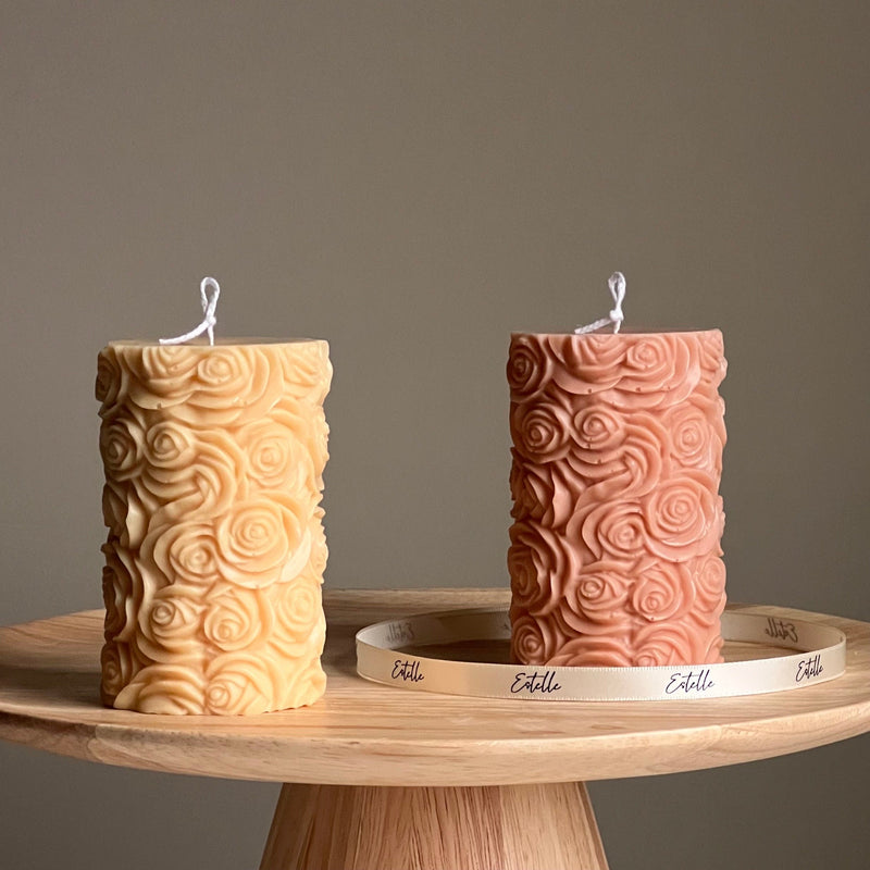 Handmade Rose Soy Wax Pillar Candle | Unscented Decorative Candle-1