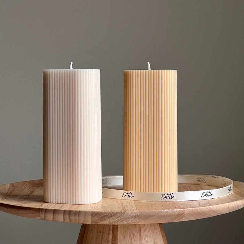 Ribbed Pillar Soy Wax Candle | Handmade Home Decor-1