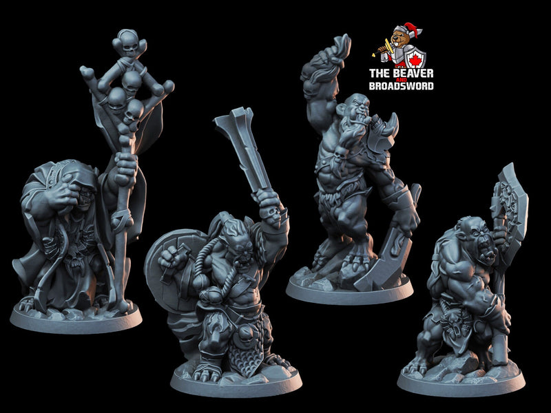 4 Orc Warriors dnd Mini Set - Arbiter Minitatures - | DnD | Goblinoid | Fighter | Wargaming | Pathfinder | Wolf | Shaman | Barbarian | Cave-1