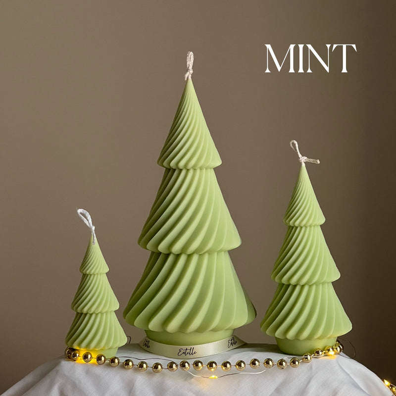 Swirl Ribbed Christmas Tree Candle: Handmade Soy Wax Decor-4