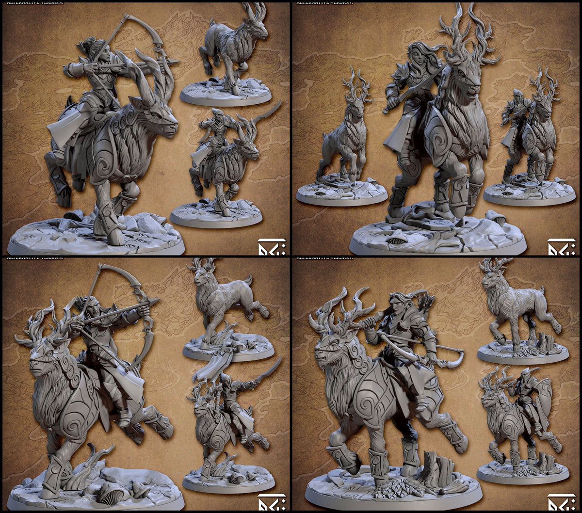 Elven Riders 28/32mm mini set - Artisan Guild | Alfar | Drow | Male | Female | Fighter | Ranger| Pathfinder | Wargaming | Elk | Cavalry Elf-1