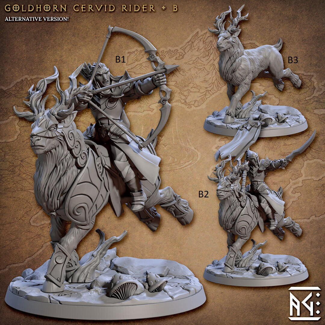 Elven Riders 28/32mm mini set - Artisan Guild | Alfar | Drow | Male | Female | Fighter | Ranger| Pathfinder | Wargaming | Elk | Cavalry Elf-3