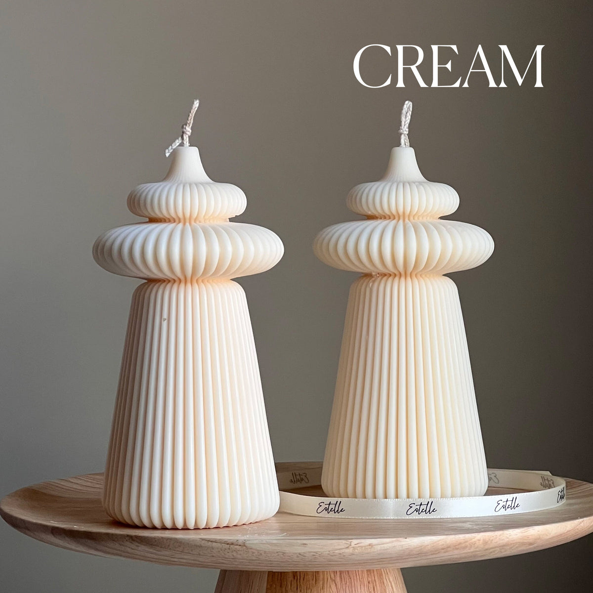 Large Ribbed Soy Pillar Candle | Sculptural Home Decor-3