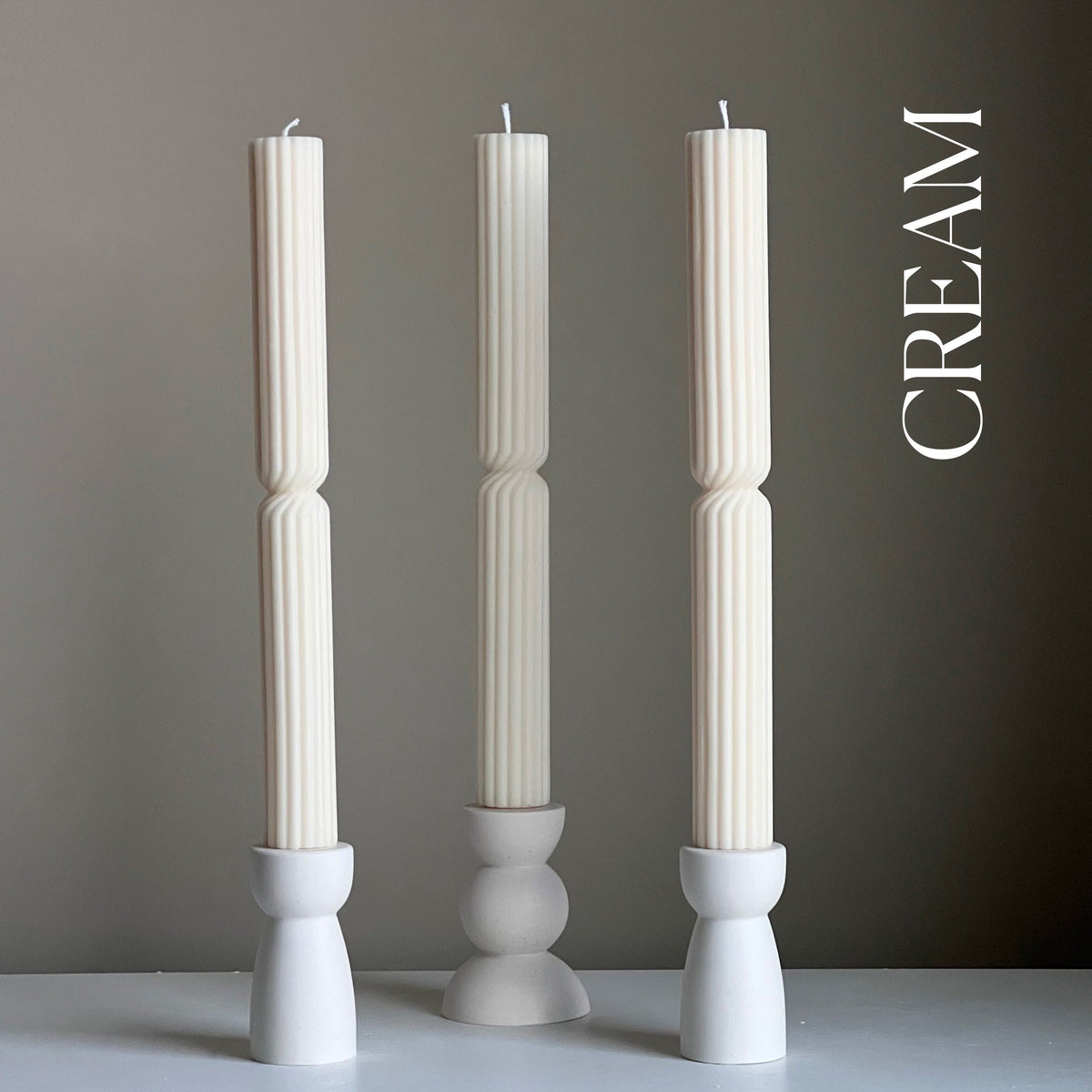 Tall Ribbed Twisted Taper Candle: Handmade Soy Dinner Candle-4