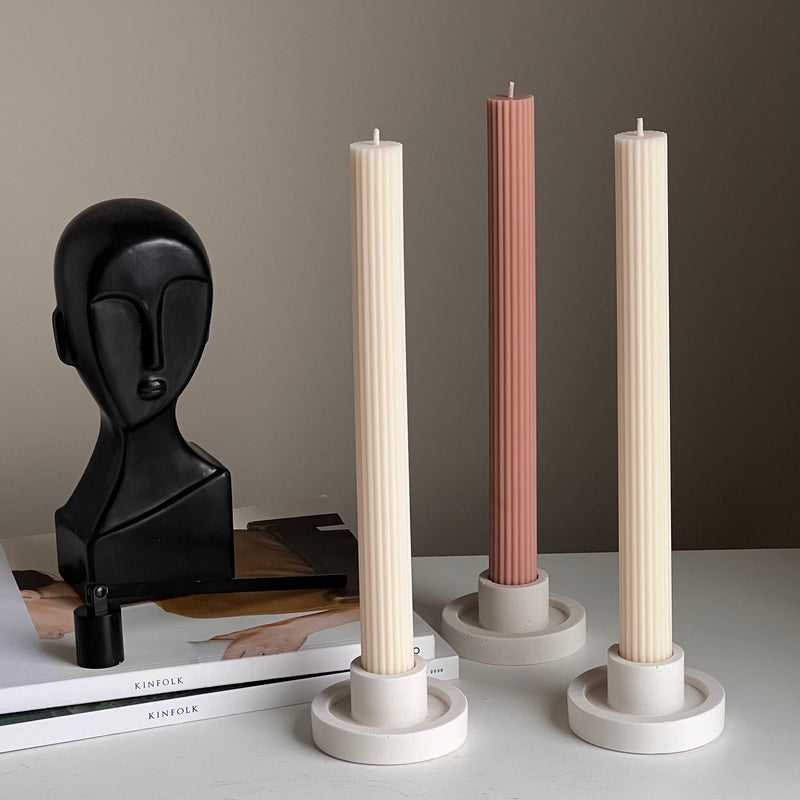 Ribbed Taper Candle: Handmade Soy Wax Pillar, Unscented-1