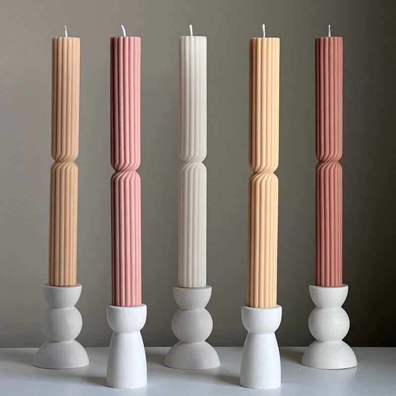 Tall Ribbed Twisted Taper Candle: Handmade Soy Dinner Candle-6