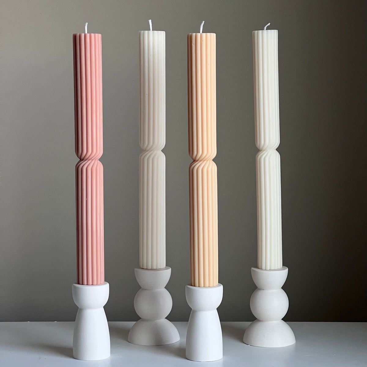 Tall Ribbed Twisted Taper Candle: Handmade Soy Dinner Candle-1