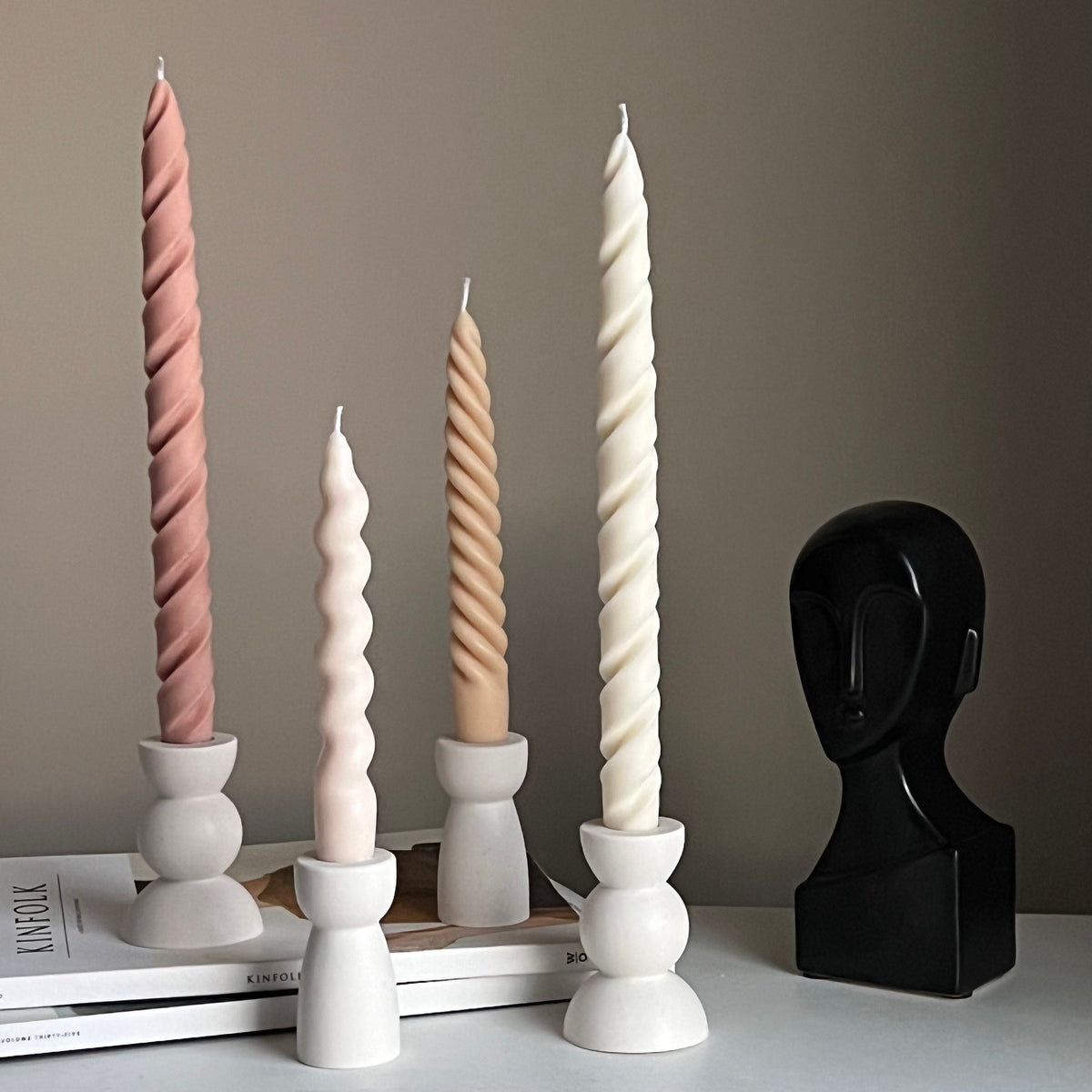 Tall Twisted Soy Wax Taper Candle: Handmade Pastel Decor-3