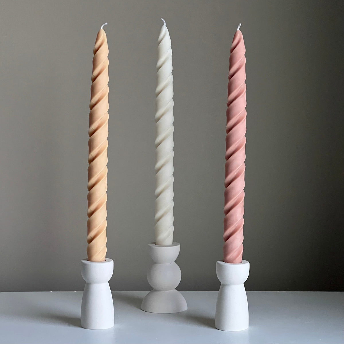 Tall Twisted Soy Wax Taper Candle: Handmade Pastel Decor-7