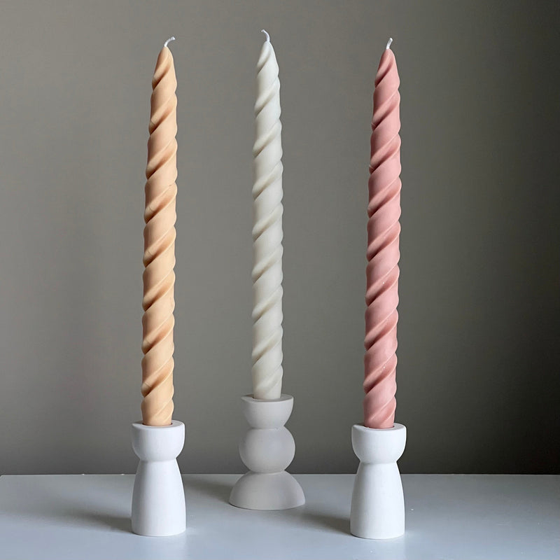 Tall Twisted Soy Wax Taper Candle: Handmade Pastel Decor-7