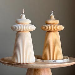 Large Ribbed Soy Pillar Candle | Sculptural Home Decor-1