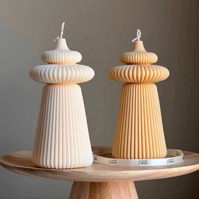 Large Ribbed Soy Pillar Candle | Sculptural Home Decor-1
