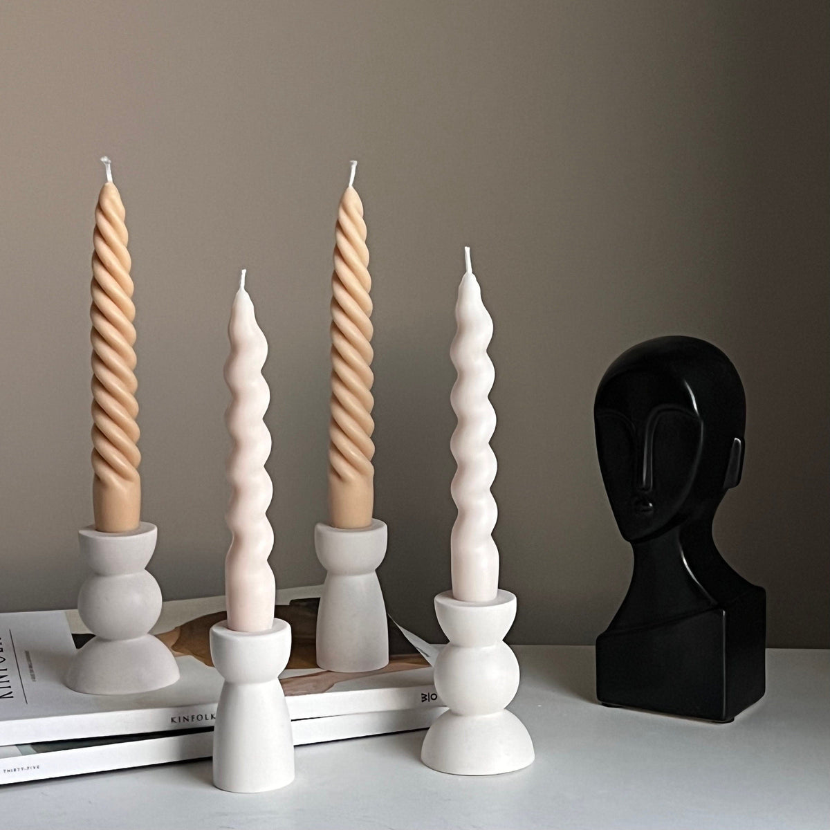 Round Jesmonite Candlestick Holder: Minimalist Table Decor-2
