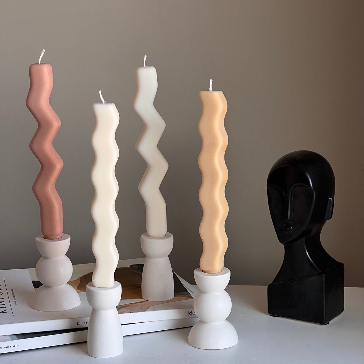 Handmade Jesmonite Hourglass Candlestick Holder: Minimalist Wedding Decor-3