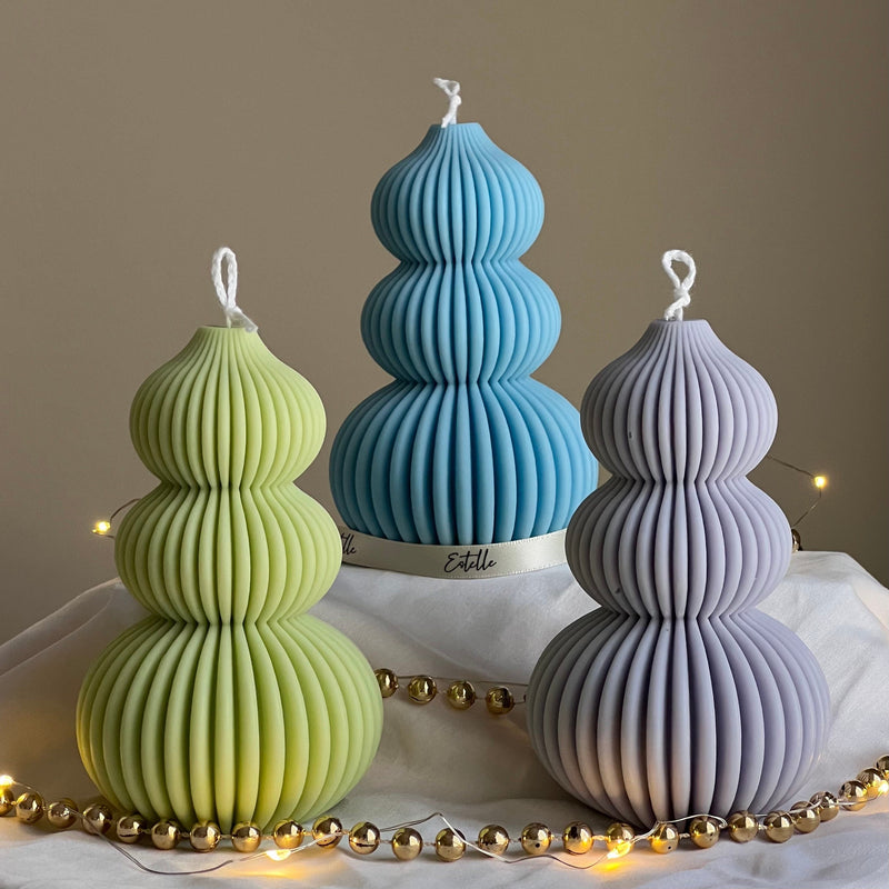 Wavy Ribbed Christmas Tree Candle: Hand-Poured Soy Wax Decor-1