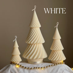 Swirl Ribbed Christmas Tree Candle: Handmade Soy Wax Decor-2