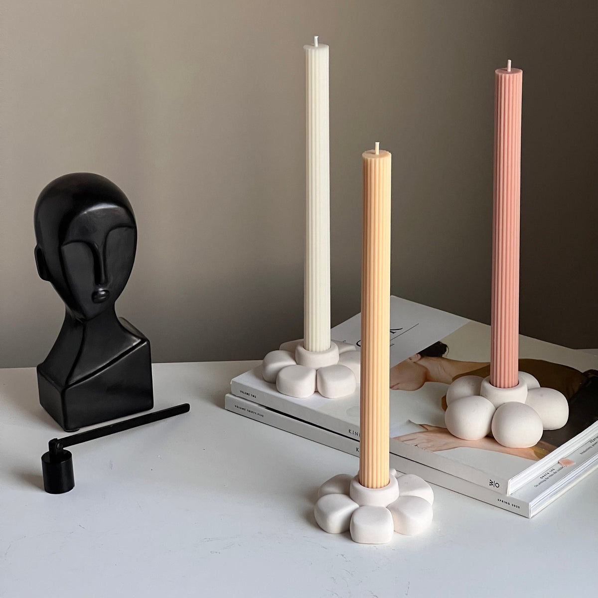 Jesmonite Flower Candlestick Holder: Handmade Table Decor-3