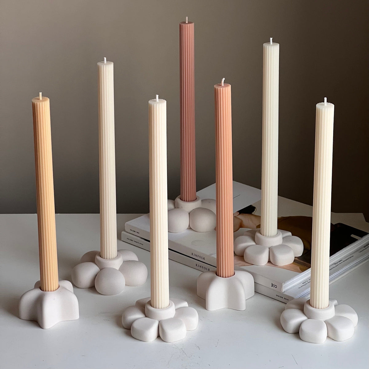 Jesmonite Flower Candlestick Holder: Handmade Table Decor-7