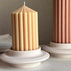 Handmade Jesmonite Round Pillar Candle Holder: Minimalist Wedding Decor-4