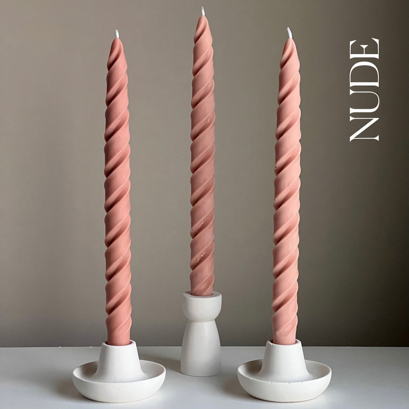 Tall Twisted Soy Wax Taper Candle: Handmade Pastel Decor-4