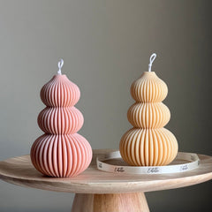 Ribbed Wavy Pillar Candle: Sculptural Soy Candle, Custom Color & Scent-1