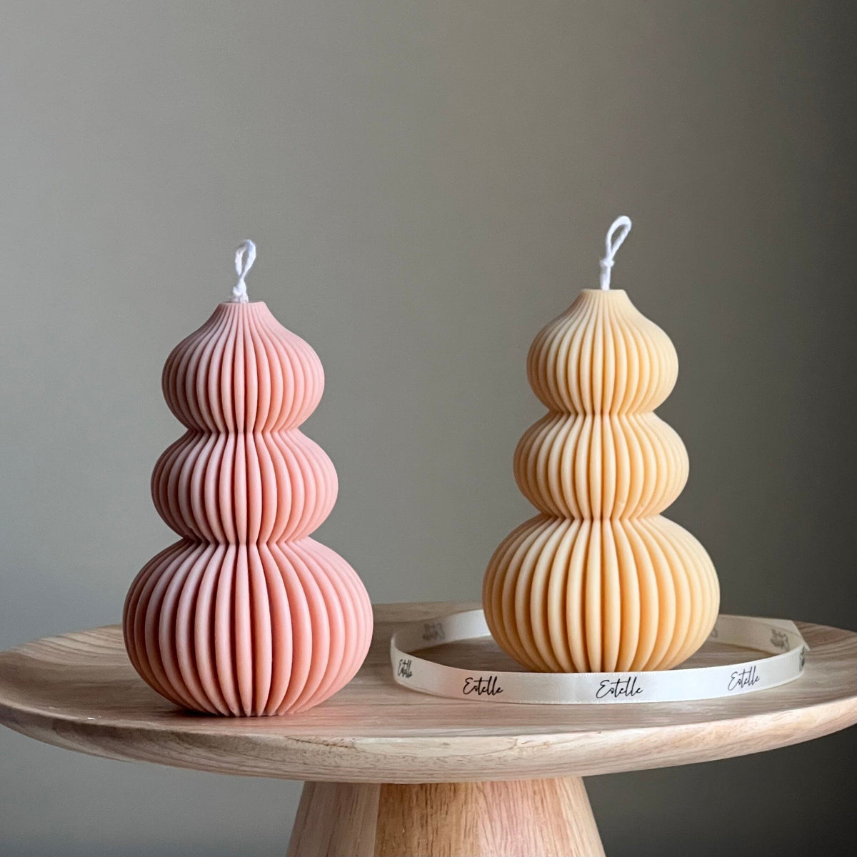 Ribbed Wavy Pillar Candle: Sculptural Soy Candle, Custom Color & Scent